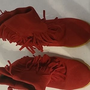womens pull on fringe boots
